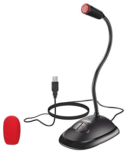 USB skrivbordsmikrofon, Plug & Play kondensator cardioid, kompatibel med PC, laptop, Mac