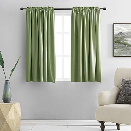 DONREN Blackout Curtains for Bedroom 48 Inch Drop Sage Small Curtains with Rod Pocket Set of 2 Panels, W52 x L48 Inch