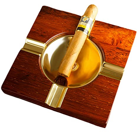 WHYUNM26 Cenicero Cuadrado para Puros, Aleación de Zinc, Madera Maciza, Soporte para Fumar, 4 Cigarros, Decorativo con Caja de Regalo, Soporte para Cenizas para Oficina y Sala de Estar