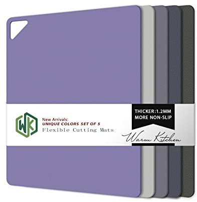 WK Flexible Plastic Cutting Boards for Kitchen, Cutting Board Mats Set of 5, Nonslip Cutting Board for Meat, Thin Cutting Sheets with Hole, Dishwasher Safe, BPA Free, 14.5x11.5