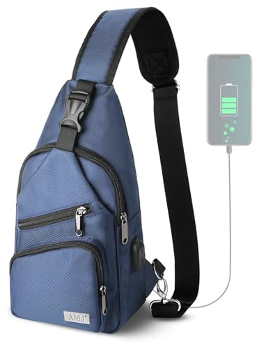 AMJ Crossbody Sling Bag Men, Casual Shoulder Backpack, Chest Daypack Satchel for Hiking Travel（Large Blue）