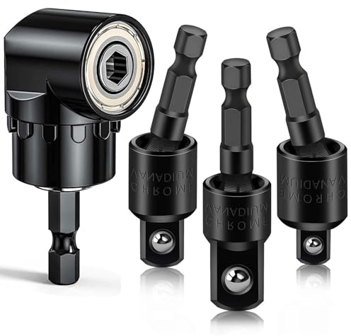 Fruholt Flexible Drill Bit Extension Set with Right Angle Attachment, 360° Rotatable 1/4 3/8 1/2 Impact Grade Socket Adapter Sets for Cordless Drill & Screwdriver, Power Drill & Driver