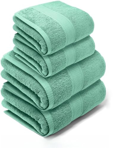LEBENGOOD Juego de Toallas de Baño y Lavabo 100% Algodón Premium 550gsm | 2 Toallas Lavabo (50x90) y 2 Toallas Ducha (70x140) | Toallas Grandes, Suaves, Absorbentes y (2 50X90 2 70X140 Aqua)