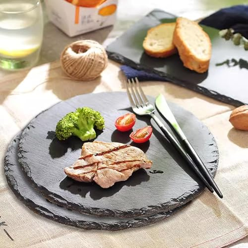 LDXDRU Lot de 2 plateaux ronds en ardoise de 30 cm - Plateau de service décoratif - Noir - Plateau en ardoise pour servir, décoration