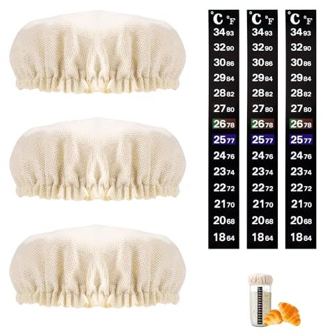 XIHIRCD 3 Ensembles Kit de Démarrage au Levain de Remplacement, Couvercle en Tissu et Bande de Thermomètre Housse de Bol à Levain pour Une Bouche de Pot de 7,62 à 10,16cm pour la Fermentation du Pain