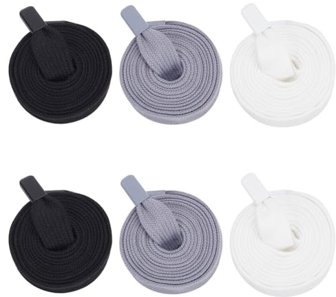 BENECREAT - Cable de repuesto de fibra de 3 colores Cordón de sujeción plano de 138 x 1,8 cm negro blanco gris con extremo de cordón de aleación para sudadera con capucha Pantalones de chándal