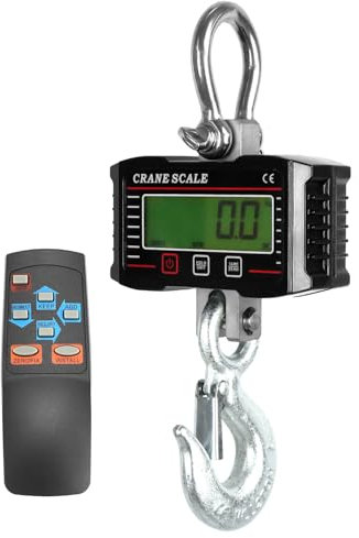 QWORK® Digitale Hängewaage, Kranwaage 2T 2000kg, mit Großem LCD Bildschirm und Fernbedienung, Zum Wharf-Wiegen, Stahlrohstoffe, Angeln
