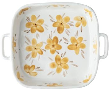 XXAD553TY Pirofila Pirofila Quadrata in Ceramica con Fiori Dipinti a Mano Pirofila antiscottatura a Doppio Orecchio Utilizzabile nel microonde Pirofila in Ceramica