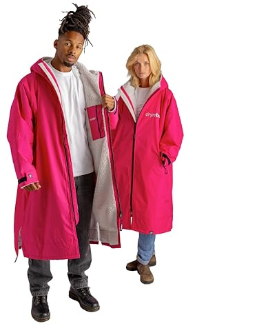 Dryrobe Advance - The Original Long Sleeve Waterproof Changing Robe - Oversized Coat with Fleece Lining - for Beach, Cold Water Wild Swimming, Surfing - Medium - Pink/Light Grey