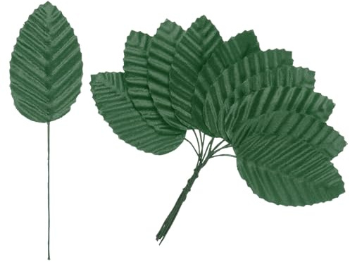 M METERXITY 39-Pack Artificial Silk Leaf with Stem Green | Faux Wire Single Leaves, Fake Flower Leaf, for DIY Bouquet Wreaths Wedding Garland Party Decorations, Fake Rose Craft Leaves