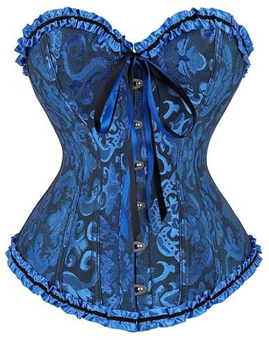 Shyllin Corsetto per Donne, Corpetto Top in Pizzo, Sexy Burlesque Overbust Corsetti Bustino Vintage Gotico Nero,Halloween Carnevale Natale balli feste (IT, Testo, L, Regular, Regular, Dark Blue)