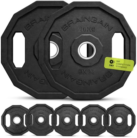 Olympic Weight Plates, 12-Sided Rubber Coated, Black - Available in 5KG, 10KG, 15KG, 20KG and 25KG (20.0, Kilograms)