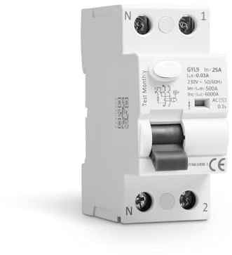 Interruttore Magnetotermico Differenziale 25A Salvavita 2P 30mA, Protezione Perdite Corrente, Ideale Residenze e Industrie, 240V Montaggio Guida DIN 35 mm