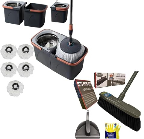 *NEW* SWISSPACK Revolving Spin Mop and Bucket With .4. Extra Pads Perfect For Easy Cleaning. Clean and Dirty Water Separtered For Perfect Finish (ORANGE-GREY) (ORANGE-GREY 3)