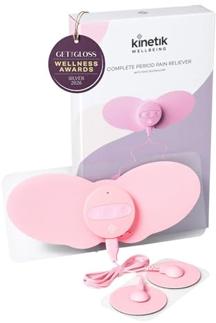 Kinetik Wellbeing Complete Period Pain Reliever - TENS Machine for Pain Relief, Drug-Free Menstrual Comfort - 6 Modes, 20 Intensity Levels, Butterfly & Precision Pads - Portable, Discreet Device