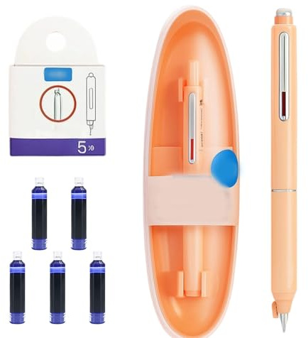HYZSHL Penna Stilografica Retrattile Writech ClicTek, 1 Penna con 5 Cartucce d'Inchiostro e Scatola Portaoggetti, Ideale per Appunti e Firme