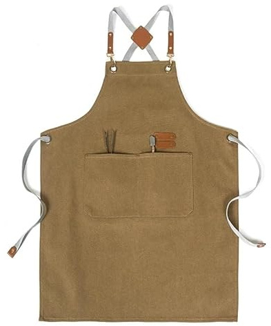 Arbetsförkläde i 50% bomullskvalitet, unisex haklapp for barberare, frisör, café, servitör, restaurangkock(Brown)