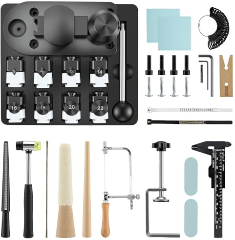 Ring Bending Tool Kit Ring Bender Machine Heavy Duty, Spoon Rings Maker Jewelry Making Set with Nylon/Metal Dies, Mandrel, Sizer Gauge, Hammer, Clamp, Polishing Tools, for DIY & Pro Jewelry Craft