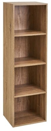 Estantería Cubo con 4 baldas de madera laminada color roble de 106x30x24 cm