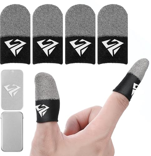 Sibba 4-pack ultratunna fingerärmar för gaming, 24-nål, silverfiber, pekskärm, miniatyrfodral, gamer-fingerhandskar miniatyrskydd med förvaringslåda, mobil spelstussar för alla telefoner surfplattor