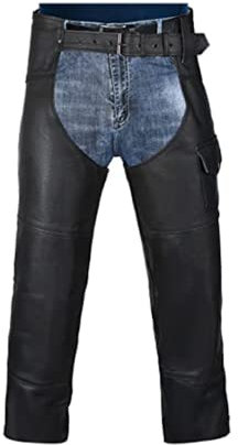 HWK Motorrad-Lederchaps für Damen und Herren, schwarze Motorradchaps für Straßenausschlagschutz und Allwetter-Komfort, Schwarz, 30