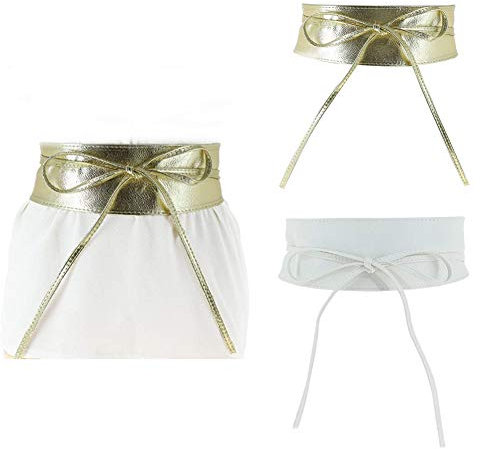 REYOK Obi läderbälte för kvinnor, 2 stycken brett bälte för kvinnor, läderbälte,accessoarer för kvinnor och flickor, Obi Cinch bälten (vit + guld), Vit + Guld, 3*105cm