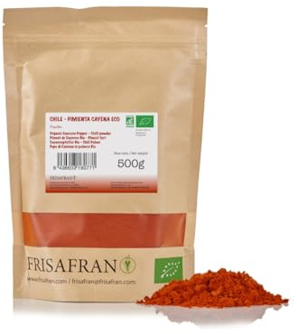 FRISAFRAN | Cayennepeppar Ekologiskt 500g | cayennepeppar malda | Högt innehåll av vitaminer och mineraler | årgång | naturlig | Ursprung Spanien | Cayenne peppar | utan tillsatser | vitaminiskt