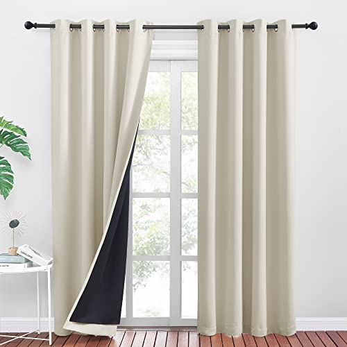 PONY DANCE Lichtundurchlässige Vorhänge Beige 2er Set H 245 x B 140 cm Doppellagiger und Dicker Vorhang gegen Hitze Thermogardine Verdunkelungsvorhang Ösen Gardinen Verdunkelung, Hellbeige