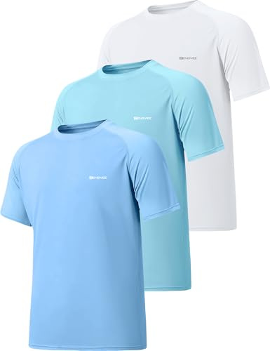 ZENGVEE 3 Pezzi Maglia Anti UV Uomo Rashguard Maglietta Rash Guard UPF 50+ T Shirt Mare Surf Swim Maniche Lunghe Tshirt Magliette Muta Abbigliamento Traspirante Maglie(0818-Blue White Lake-2XL)