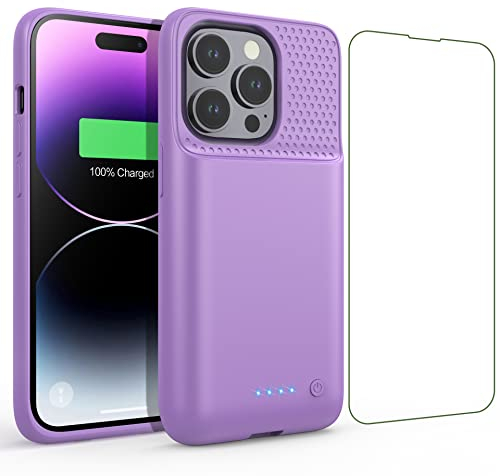 Feob Akkuhülle für iPhone 14 Pro,【2023 Neueste】7200mAh Smart Battery Case Zusatzakku Ladehülle Tragbare Akku Hülle Abnehmbare Handyhülle Akku Powerbank hülle Akku Case für iPhone 14 Pro[6,1 Zoll]-Lila