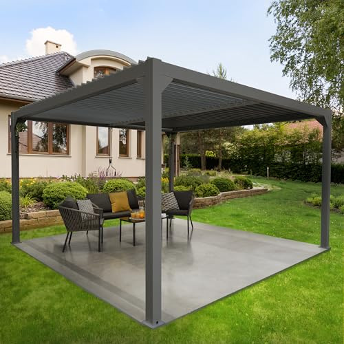 Grindi - Garten Pavillon Terrassendach mit aufklappbarem Dach - Kea VI 4x4m - Pavillon 4x4 wasserdicht stabil Winterfest - Gartenpavillon - Terrassendach - Gazebo - Anbau pavillon - Pergola Metall