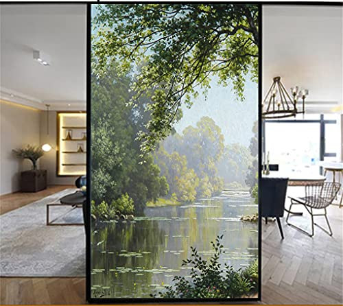 Película decorativa para ventana, privacidad, pintura forestal, adhesivos estáticos, sin pegamento, revestimiento esmerilado para ventanas (ancho x largo), 42 x 100 cm