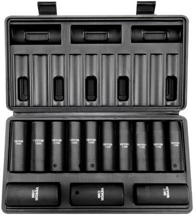 VEVOR Profi Steckschlüsselsatz CR-V-legierter Stahl 13-tlg Steckschlüssel Satz 10-24 mm Tiefe Stecknüsse Schlagschrauber, HRC 42-48 Steckschlüssel inkl Werkzeugkoffer, Metrisch Schraubenausdreher