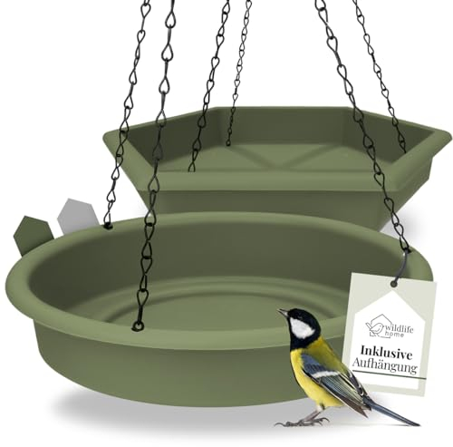 WILDLIFE HOME 2er Set Vogelfutterspender zum Aufhängen, Grün I Winterfest, XL Futterstation Vögel groß Garten Balkon - Vogeltränke frostsicher hängend für Wildvögel im Garten