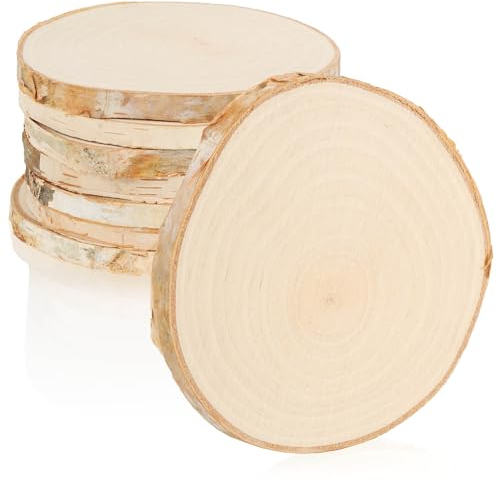 com-four® 8X Discos de Madera de Abedul - Posavasos de Vidrio para Proteger Muebles - Discos de Madera para Manualidades y decoración - Piezas Redondas Ø Aprox. 8-10 cm - Disco de árbol