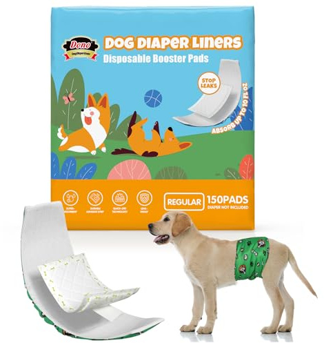 Dono Dog Diaper Liners for Male and Female Dogs, Super Absorbent Dog Booster Pads, 150ct Disposable Doggie Diaper Inserts Fit Reusable Male Belly Bands, Wraps, Washable Period Panties, Regular