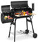 Panana Charcoal Grill Offset Smoker with Cove,Barrel Charcoal Grill with Side Table, Barrel BBQ Trolley with 3 Storage Shelves & Thermometer for Outdoor Garden Camping Picnic Cooking, Black