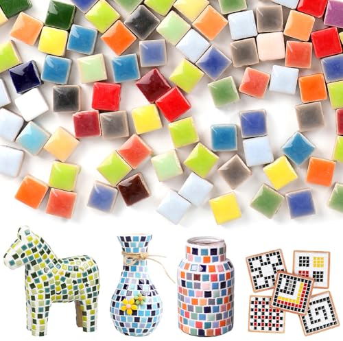 RANJIMA Quadratische Keramik-Mosaikfliesen,(500 Stück/500g)-1x1cm Deko Steinchen,Sortierte Quadratische Mosaiksteine zum Basteln Set für Liebhaber DIY-Mosaikprojekte Heim Deko Kunsthandwerk,Mischfarbe