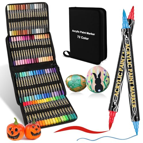 colpart Acrylic Paint Pens Paint Markers,72Colors Dual Tip Brush Paint Pens For Rock Painting,Wood,Canvas,Calligraphy,Dot Markers For adults DIY Crafts Art Supplies