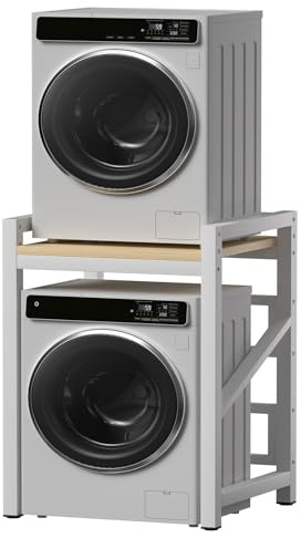 WPPTNSFY Armario para Lavadora y Secadora, Capacidad 300kg, Estante Apilable Ajustable 3 Niveles, Base Antideslizante, para Baño, Lavandería, Fácil de Instalar, Acero, 73x63x105cm, Blanco
