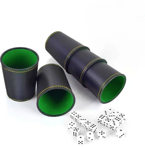 5er Set Würfelbecher aus Leder Set, Inkl 25 Würfel: Würfelspiel, Leder Würfelbecher, Reisespiele für Erwachsene,Casual Games Bar Puzzles Spielzubehör