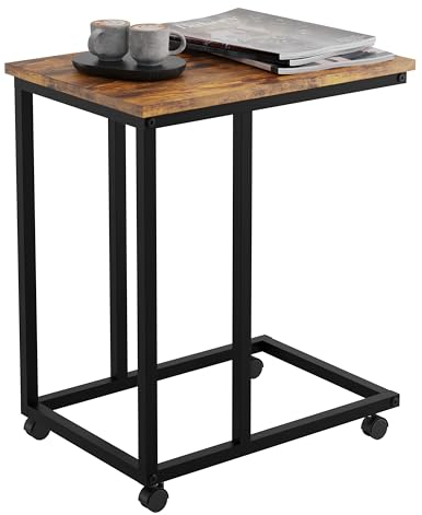 Lenmar, ST1, Beistelltisch, Sofatisch mit Rollen, Couchtisch, C-Form, mobiler Kaffeetisch, 35 x 50 x 60 cm, Wohnzimmertisch mit Metallgestell, vintagebraun-schwarz, Sofatisch aus Holzwerkstoff Metall