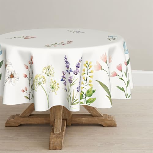 Artoid Mode Tovaglia Floreale Piante Dente di Leone Primavera Tovaglia Rotonda 120 cm, Protezione Antimacchia, Stagionale Estate, Biancheria da Cucina, Decorazione per la Casa, Decorazione per Feste