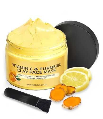 Maschere per il Viso Purificante, Maschera viso all'argilla con Curcuma e Vitamina C, Maschere per il Viso per la Cura Della Pelle, Argilla Maschera Pulizia Profonda Della Pelle, 120g