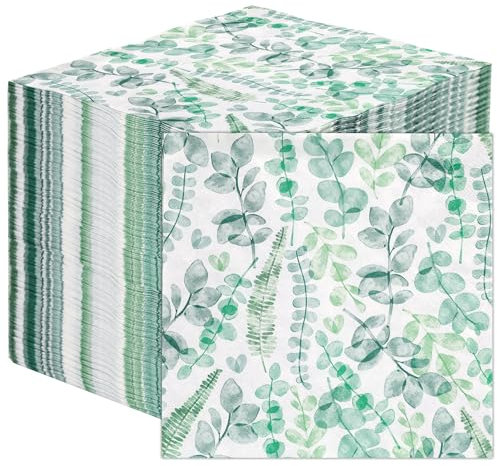 Talking Tables Table Kind 100 x Bulk Pack Soft Paper Napkins Disposable Green Leaves Eucalyptus Party Serviettes for Weddings or Everyday Use Eco Home Compostable Recyclable Made in EU 2ply 33cm