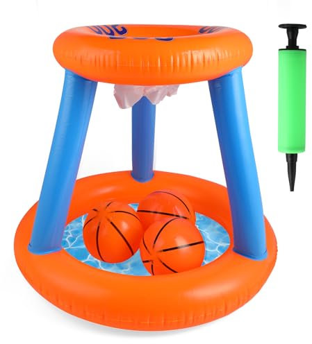 Windfromort Jouet de basket-ball gonflable pour piscine - Panier de basket gonflable avec 3 balles et pompe - Pour enfants et adultes - Plaisir aquatique d'été