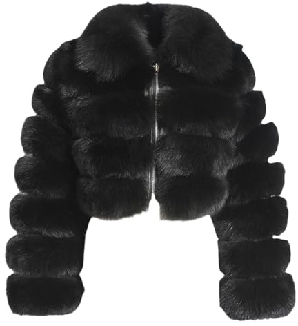 Abrigo corto de piel sintética para mujer, chaqueta acolchada con cremallera y pelo, chaqueta cálida de invierno
