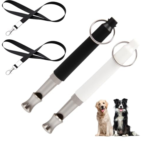 YAOYYG 2 Piezas Silbato para Perros, Silbato para Perros de Alta Frecuencia Silencioso, para Adiestramiento de Perros y Control de Ladridos, con Cordón y Llavero (Negro, Blanco)