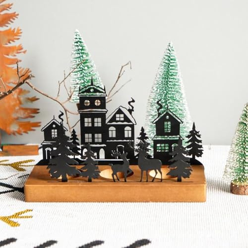 SDZT-34S - Vassoio per candele natalizie, realizzato in metallo e legno, con supporti in legno, decorazione per l'avvento per elevare i tavoli delle festività