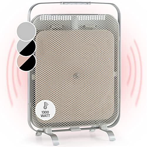 Klarstein Radiador Electrico Bajo Consumo con Panel de Infrarrojos 1300W para Casa, Estufa Portátil de Aluminio con Mármol para Retención de Calor, Calefactor Baño con Termostato, Anticongelante